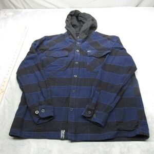 LRG Blue and Black Checkered Hooded Shirt